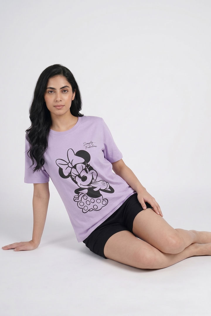 Zivame Minnie Mouse Knit Cotton Lifewear Top - Pastel Lilac — image 6